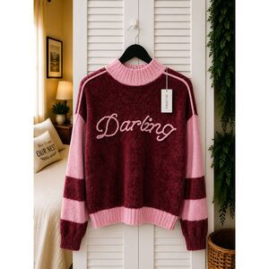 Musera Darling Fuzzy Knit Sweater Pink Red Medium NWT